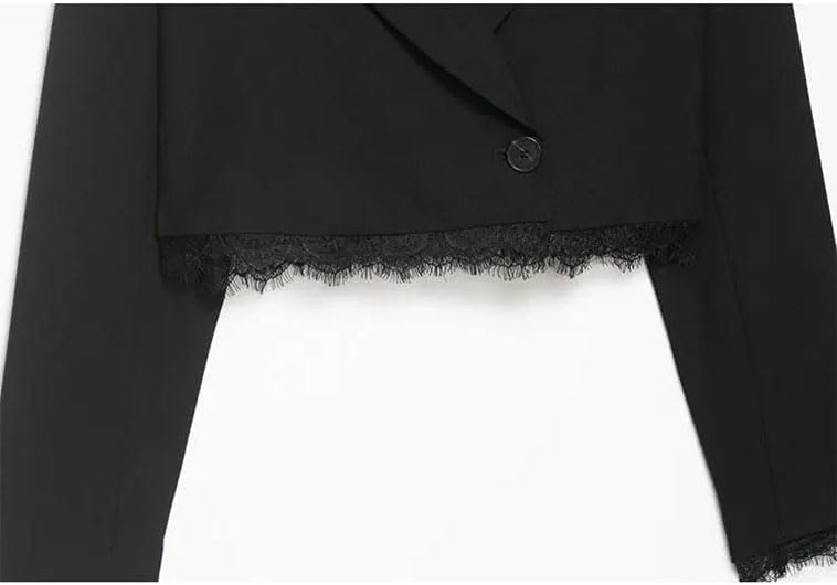 Women's Shorts Suit Lace Stitching Solid Lapel Long Sleeve Short Waist Zipper Casual Slim Shorts