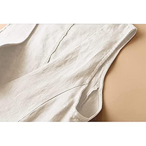 Dongfeng Women's Cotton Linen Sleeveless Vest Casual V Neck Button Down Blazer Waistcoat Jackets3