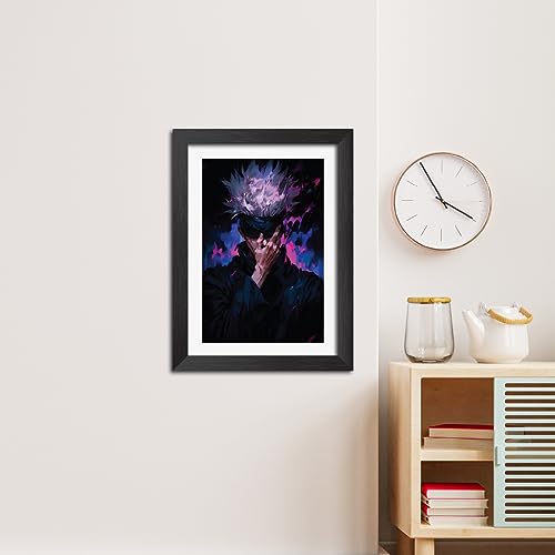 Image of TenorArts Satoru Gojo Posters Jujutsu Kaisen Anime Poster Laminated Photo Frame Painting with Matt Finish Black Textures (12inches x 9inches)