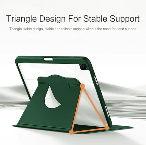 Image of TGK Rotating Case for Samsung Galaxy Tab S6 Lite 10.4 inch SM-P610 P615 P613 P619 with Pencil Holder Trifold Stand Cover Clear Back (Forest Green)