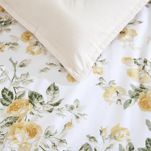 Image of Laura Ashley - Full /Queen Comforter Set, Premium Cotton Bedding with Matching Shams & Bonus Decorative Pillow, Floral Home Decor, Oeko-Tex Certified (Roses Gold, Full /Queen)