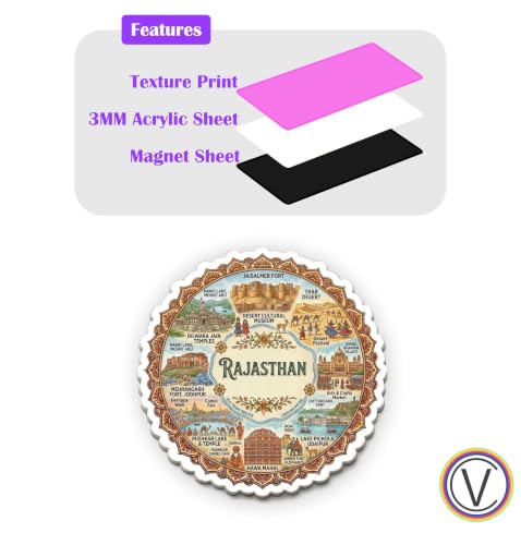 Image of Rajasthan Textured Finish Acrylic Fridge Magnet - UV Texture Printed,Stylish Multicolor Magnet for Fridge, Wardrobe & Metal Surfaces, Pack of 1 (Rajasthan 3)