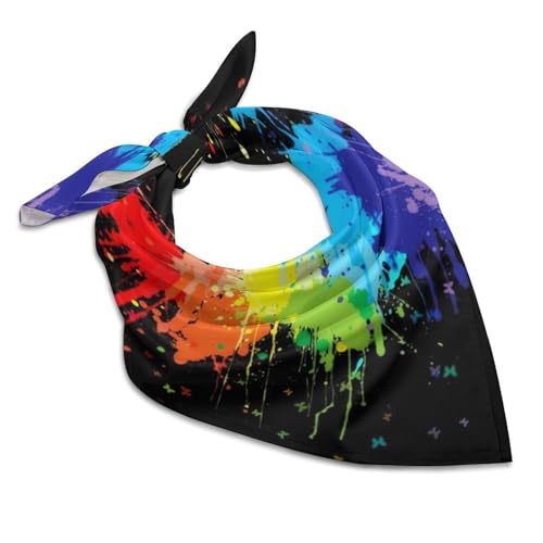 Rainbow of Neon Paint Splatters Bandana for Men Women Square Headscarf Handkerchief Silk Neck Scarf Headbands