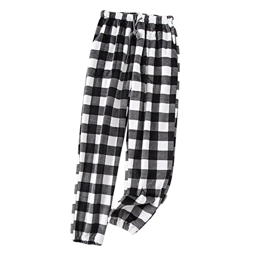 Pijamas para hombre de algodón de 11 piezas para hombre, pijama casual a cuadros con bolsillos, pantalones cómodos a cuadros, holgados, sin cordones, Negro, L