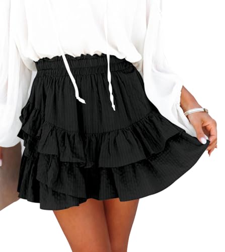 Aoudery Flowy Shorts for Women Casual Ruffle Tiered Skorts High Waist Mini Tennis Golf Skirt Boho Summer Shorts - Black L