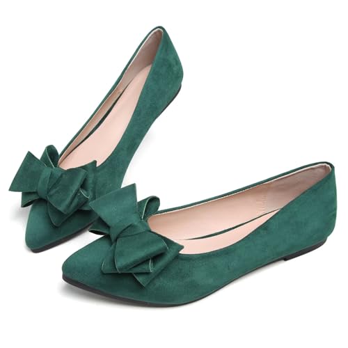 Image of TN TANGNEST Women's Flats Comfortable Dressy Slip On | Pointed Toe Bow Ballet Shoes, Business Casual Office Flats, Suede Flat Shoes
