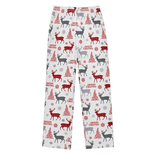 Merry Christmas Deers Snowflake Boys Long Pants Soft Trousers Elastic Waist Kids Lounge Bottoms with Pockets S-XL