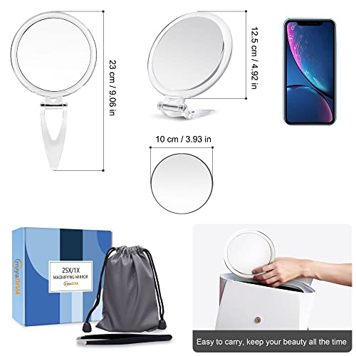 25X Magnifying Mirror With Handle,5In Double Sided 1X/25X Magnifying Makeup Mirror And 3.5In 10X Compact Mirror With Suction Cups,Travel Magnifying Makeup Mirror,Perfect For Blemish/Blackhead Remover… #TOP4
