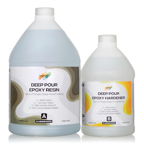 Image of Deep Pour Epoxy Resin 1.5 Gallon Kit - for Casting up to 4 Inches Deep | 2:1 Mixing Ratio | Water Clear, No Bubbles, Self-Leveling | Perfect for River Tables, Casting Large Objects and More