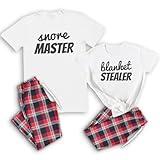 The Gift Project Snore Master & Blanket Stealer - Couples Matching Pyjamas - Top & Tartan PJ Bottoms - (Sold Separately) White