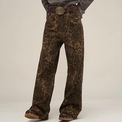 Y2k Leopard Print Jeans for Women Cheetah High Waisted Wide Leg Pants Various Style Trendy Streetwear （Plus Size）4