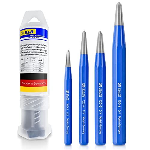 S&R Ankörner-Satz 4 tlg: 3 4 5 6 mm CrV-Stahl/MADE in GERMANY/geschmiedet und gehärtet schlagfest in stabiler Kunststoffbox