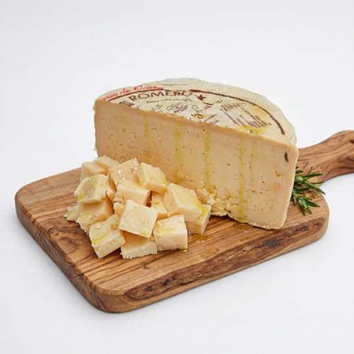 1/2 Queso Curado de Oveja y Cabra (1,4 Kg Aprox.) - Quesos Romero - Elaborado con Leche Cruda y Aceite de Oliva - Sabor Intenso, Picante y Textura Mantecosa - Ocaña (Toledo)