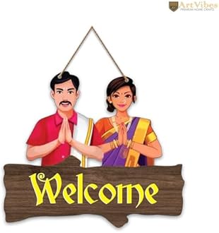 Artvibes Welcome Sign Wooden Wall Hanger for Gateway | Decor Hanging Ornaments | Door Quotes Hanging | Wall Poster | Wall Art Print | Gift Items for Home Decor | Wall Accent | Modern Decor (WH_8701NN)