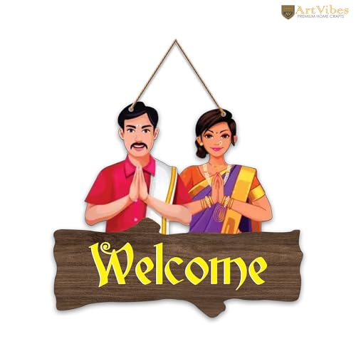 Artvibes Welcome Sign Wooden Wall Hanger for Gateway | Decor Hanging Ornaments | Door Quotes Hanging | Wall Poster | Wall Art Print | Gift Items for Home Decor | Wall Accent | Modern Decor (WH_8701NN)