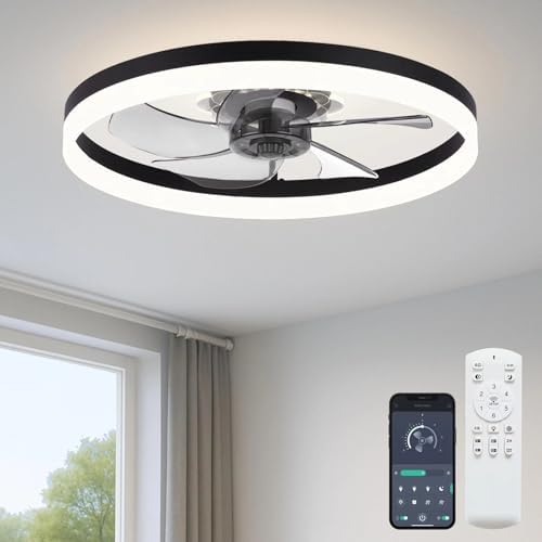 20'' Ceiling Fan with Light, Upgraded Low Profile Fan, Flush Moun...