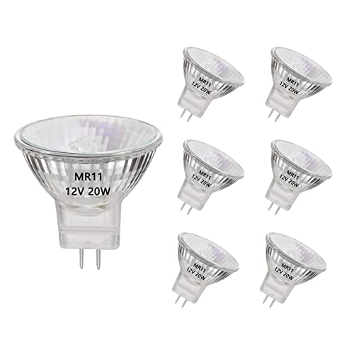 AHEVO MR11 Halogen Light Bulbs, 20W 12V MR11 GU4 Halogen Spotlight Bulbs, GU4 Bi-Pin Base,Warm White 2700K,35mm Diameter, 6 Packs
