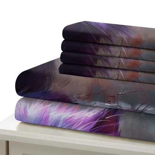 Illustration botanique fleurs violettes housse de couette 3D parure de lit microfibre chic - 7