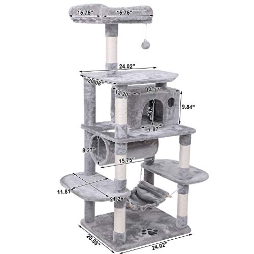 Bewishome Cat Tree With Sisal Scratching Posts Perch House Hammock Tunnel, Cat Tower Cat Condo Furniture Kitten Activity Center Pet Play House Kitty Playground, Light Grey Mmj02G #TOP6