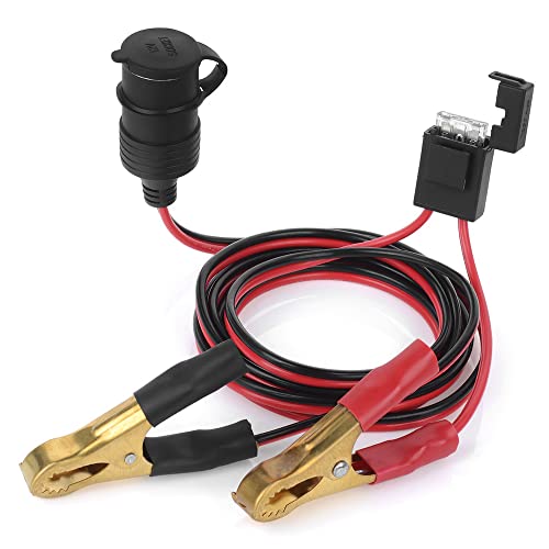 YIWEOG 12V 24V Enchufe del Encendedor del Cigarrillo del Coche Femenino a la batería Cocodrilo Clips Conector Conector de 2 pies Batería para el automóvil Cable de Carga de extensión con Abrazadera