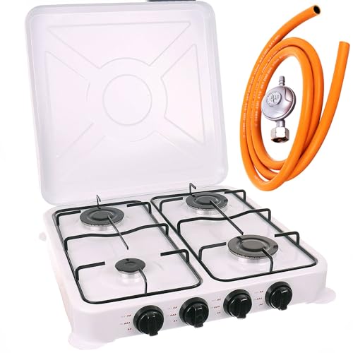 Gaskocher 4 Flammig Campingkocher Kochfeld Tourist Regler Schlauch PIEZO