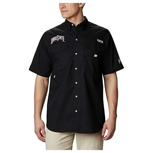 Columbia NCAA Ohio State Buckeyes Men's Bonehead Short Sleeve Shirt, Small, OS - Black