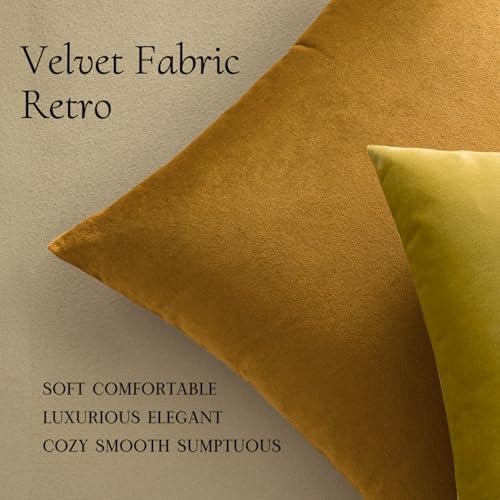 Image of MIULEE 24x24 Inch Euro Sham Velvet Pillow Covers, Set of 2 Large Square Spring Decorative Pillows -Mustard Yellow Super Soft for King Bed, Sofa, Couch, Accent Chairs with Hidden Zipper