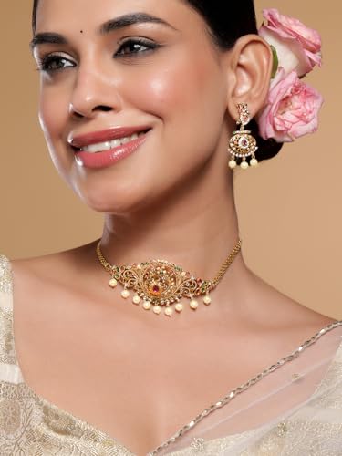 Image of Rubans Necklace Set Temple Style Cubic Zirconia Jewellery Gift for Women & Girls