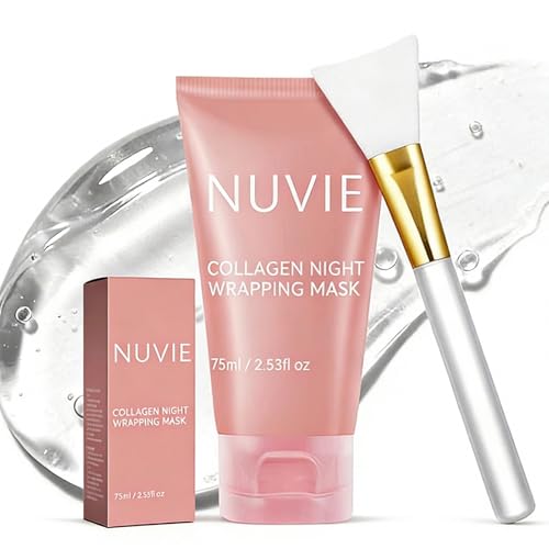Nuvie Collagen Mask Overnight Peel off Face Mask Skin Care with Hydrolyzed Collagen Elasticity & Hydration Care Moisturizes & Brightens Skin Includes Brush 2.53 Fl.Oz
