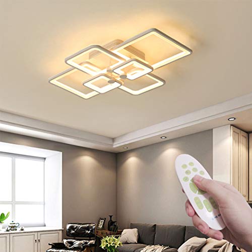 Moderne LED Plafonnier 6/8 Abat-jour en Acrylique Carré Plafonnier Facile Salon Chambre Lumière Plafonnier Lampe Suspendue Dimmable Télécommande Gradation Continue Couleur et Luminosité (70cm)