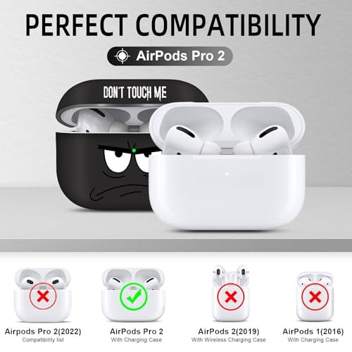 Image of for Airpods Pro 2nd Generation Case,Don't Touch Me Cool Cover with Lanyard Big Eyes Cute Cartoon for Airpods Pro 2nd Generation Case,Soft Shockproof Cover for Women Men-Grey