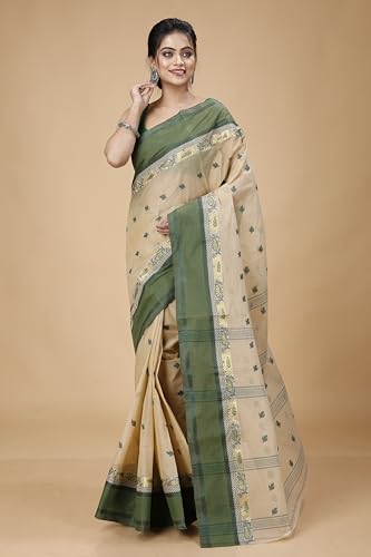 Image of Women's Traditional Bengal Tant Pure Cotton Design Border & Butta Tant Saree Without Blouse Piece