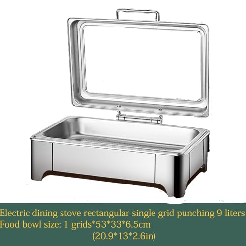 Chafing dish électrique rectangulaire de 9L en inox avec couvercle perforé
