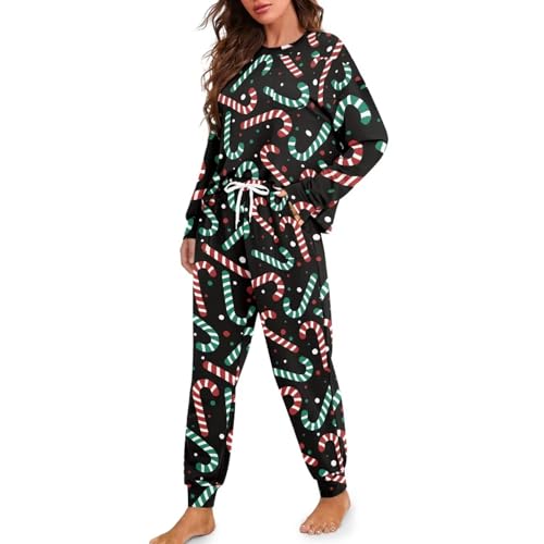 Image of Womens Lounge Set Long Sleeve Soft Pajama Sets Casual 2 Piece Pj Outfit Crewneck Sleepwear with Pockets Plus Size