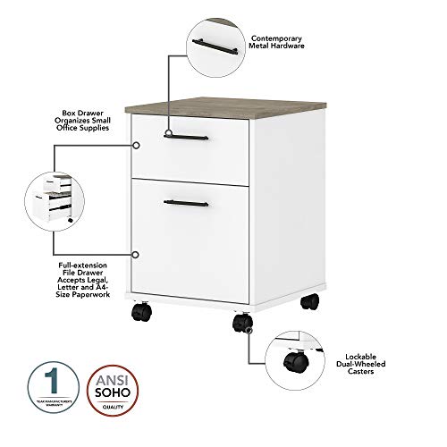Bush Furniture Key West 2 Drawer Mobile File Cabinet, Pure White And Shiplap Gray #TOP3