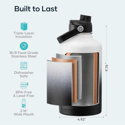 Image of BUZIO 64 oz Insulated Stainless Steel Water Bottle with Dust-proof Lids