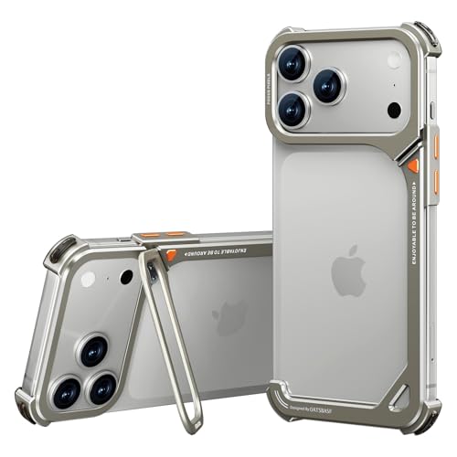 OATSBASF 9 Case for iPhone 17 Pro Max Bumper Case Metal, Aluminum Frame Slim Fit No Back Design, Compatible with MagSafe, Shockproof Protection, Minimalist Frameless Phone Case, Natural Titanium