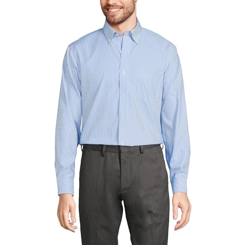Lands' End Men's Tailored Fit No Iron Solid American-Grown Supima Cotton Pinpoint Buttondown Collar Dress Shirt