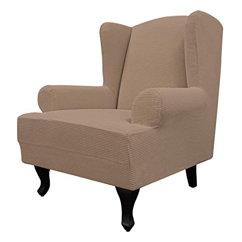Image of Easy-Going Stretch Large Wingback Chair Sofa Slipcover Camel | 1-Piece Sofa Cover Furniture Protector Couch Soft with Bottom, Spandex Jacquard