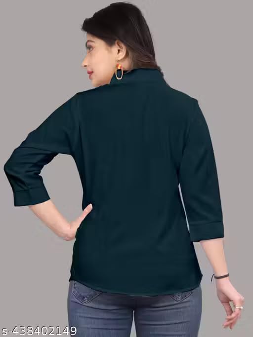 Image of Women's Cotton Blend Solid Shirt - Stylish Collar Neck-Purple-G1 P7