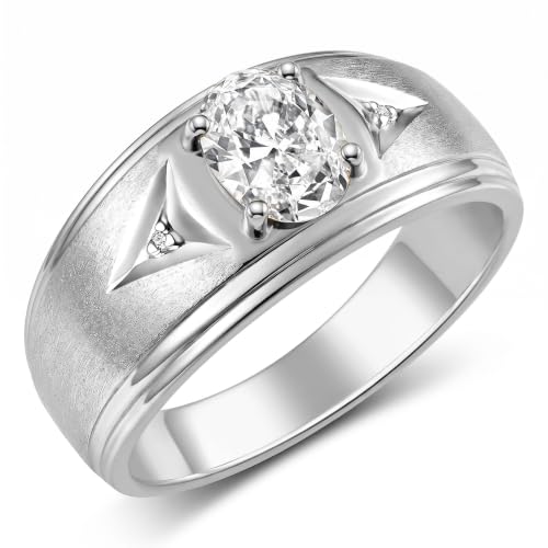 Image of Rylos Men's Rings Classic Design 8X6MM Oval Gemstone & Sparkling Diamond Ring - Color Stone Birthstone Rings for Men, Sterling Silver Rings in Sizes 8-13. Elevate Your Style with Timeless Elegance!