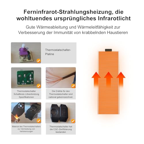 MENAYODA Heizmatte Terrarium, 80cm x 28cm 45W Reptil Heizmatten Einstellbare Temperatur, Terrarium Heizmatte für Reptilien Schildkröten Schlangen Eidechse