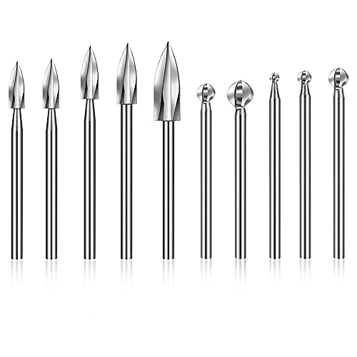 APTIVIE 10 brocas de tallado de madera, accesorios de taladro de grabado, vástago de punta redonda para tallar brocas para herramientas giratorias