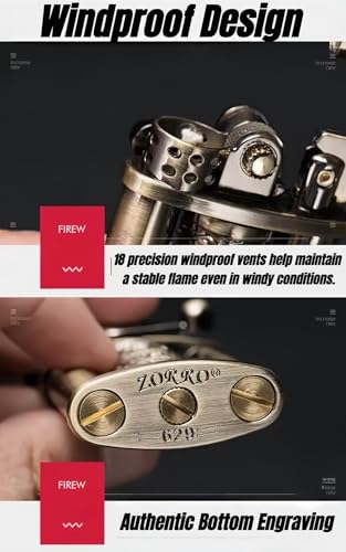 Encendedor Mecánico ZORRO 629 Latón Macizo Dorado miniatura 5