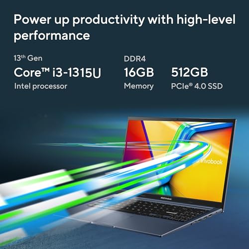 Image of ASUS Vivobook 15, Smartchoice,Intel Core i3 13th Gen 1315U, 16GB RAM, 512GB SSD, FHD 15.6 inch, Touchscreen, Win11, Office 24, M365 Basic (1Y), Quiet Blue, 1.7Kg, X1504VA-E83959WS, Intel UHD iGPU, Laptop