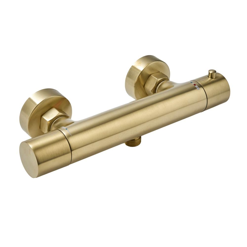 Milano Brushed Brass Elsie Round Thermostatic Bar Mixer Shower Valve