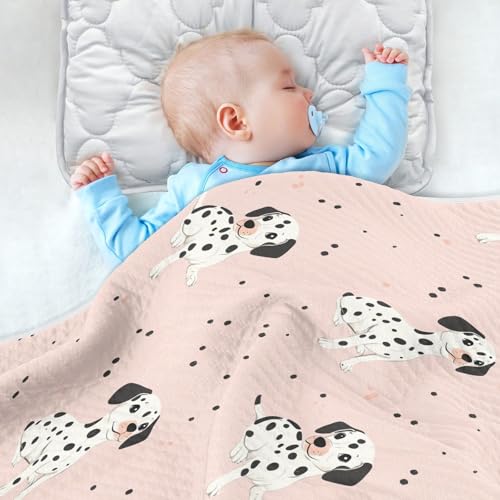 Image of Cute Dalmatian Dog Pink Baby Swaddle Blanket for Boys and Girls, Muslin Baby Receiving Swaddle Blanket, Soft Cotton Nursery Swaddling Blankets for Newborn Toddler Infant
