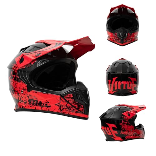 Casco de moto Cross ECE 22.06 homologado para niños y adultos – MTB ciclismo motocross para hombre mujer – BMX MTB ATV Scooter Quad Bike Bicicleta de montaña (Red,M) - imagen 2