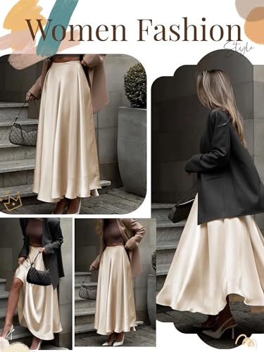 Jupe midi en satin taille haute pour femme - Finition premium fluide