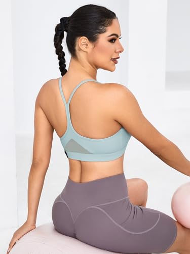 Image of RUNNING GIRL Y-Back Sports Bras for Women, Medium Impact Wirefree Padded Bra Workout Crop Top Longline Sports Bra Push up, Black